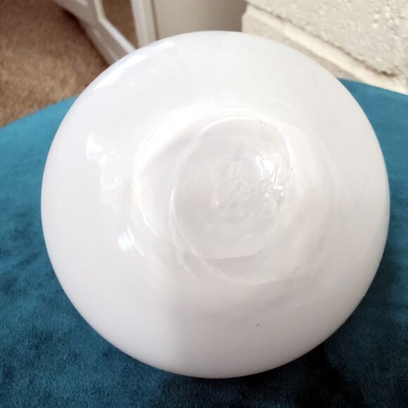 Milk White Art Glass Bud Vase Round Hand Blown Decoration  3.5" x 5 " - Picture 6 of 8